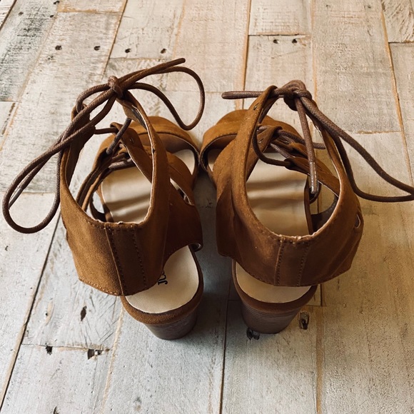 JustFab Stacked Heel Lace Up Sandals - Picture 2 of 4